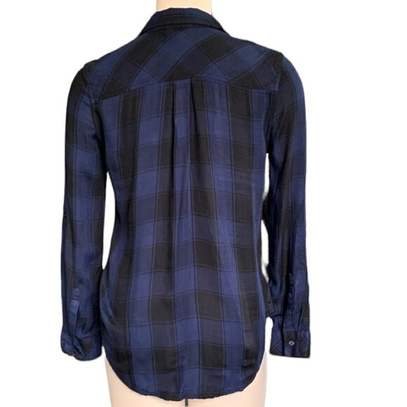 ANA Buffalo Plaid Button Front Shirt Sz XS Blue & Black #63G - Picture 5 of 9